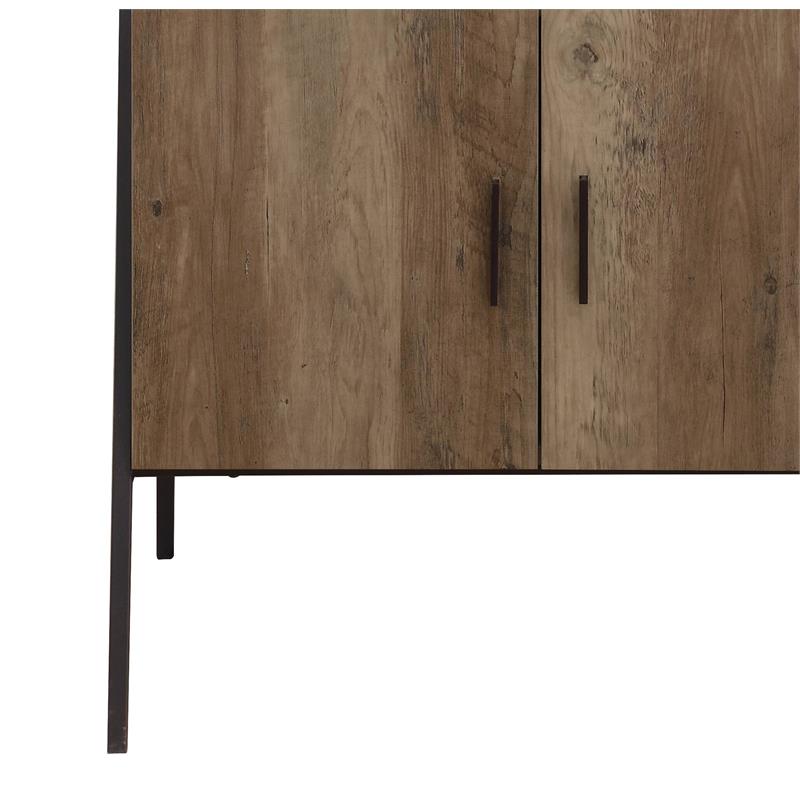 ACME Zakwani Wooden Ladder Bookshelf with Cabinet in Rustic Oak and Black