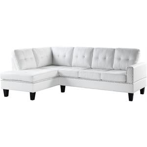 acme jeimmur 2-piece faux leather sectional sofa with nailhead trim in white
