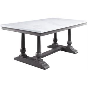 ACME Yabeina Rectangular Marble Top Trestle Dining Table in White and Gray Oak