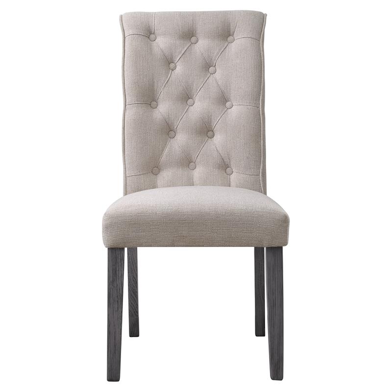 ACME Yabeina Linen Fabric Upholstery Side Chair in Beige and Gray Set of 2