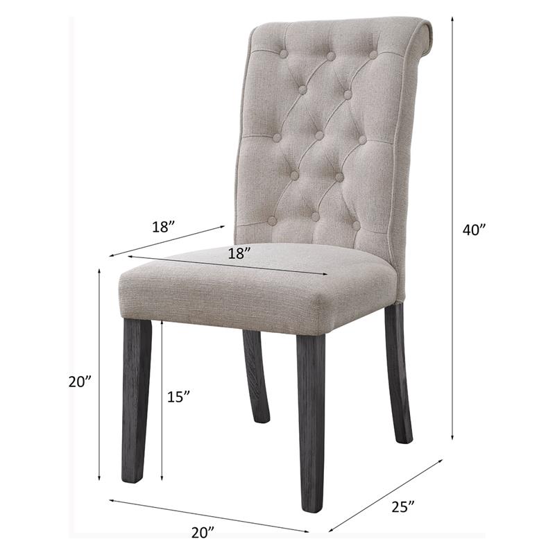 ACME Yabeina Linen Fabric Upholstery Side Chair in Beige and Gray Set of 2