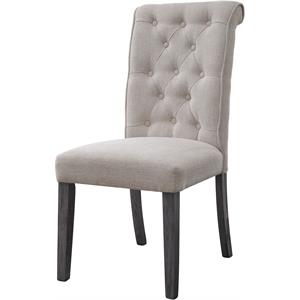 acme yabeina linen fabric upholstery side chair in beige and gray (set of 2)
