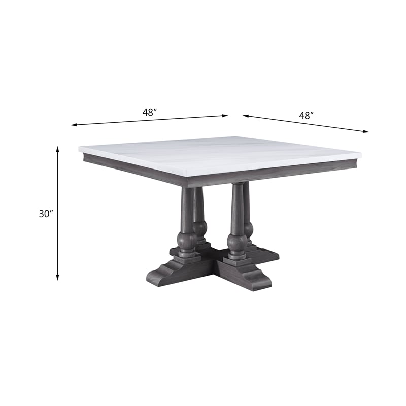 ACME Yabeina Artificial Marble Square Top Dining Table in White and Gray Oak