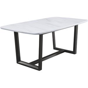 ACME Madan Marble Top Dining Table with Trestle Base in White and Gray Oak