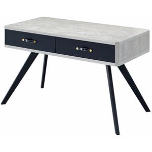 acme magna wooden writing desk with 2 drawers in faux concrete and black