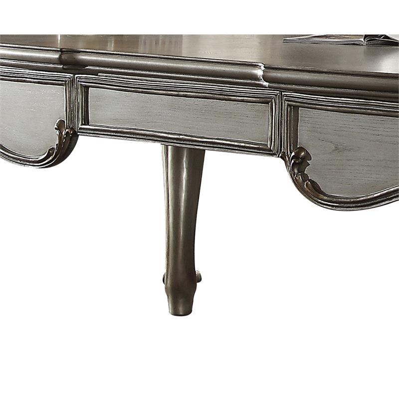 ACME Versailles Wooden Executive Writing Desk with 3 Drawers in Platinum Silver