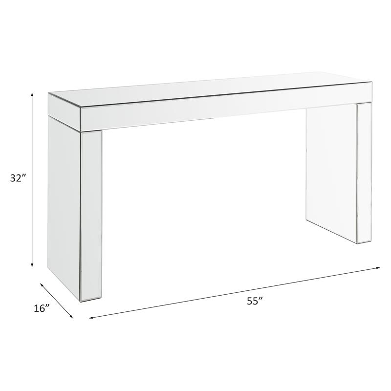 ACME Dominic Glass Rectangular Writing Desk with Sled Base in Mirrored