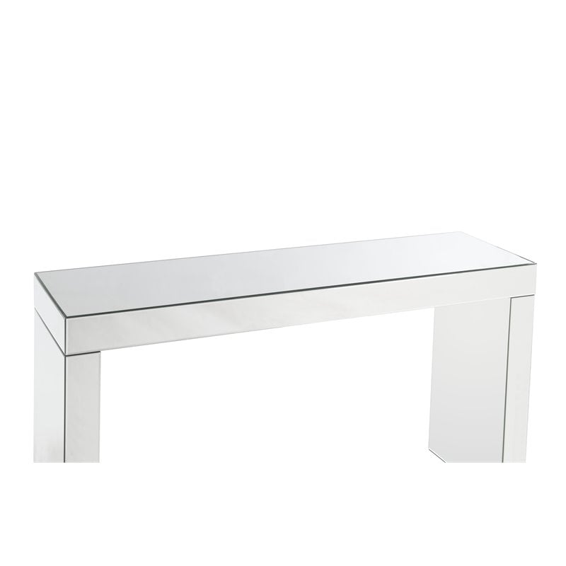 ACME Dominic Glass Rectangular Writing Desk with Sled Base in Mirrored