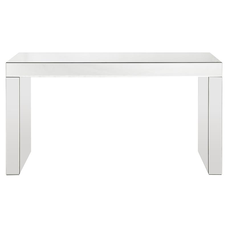 ACME Dominic Glass Rectangular Writing Desk with Sled Base in Mirrored