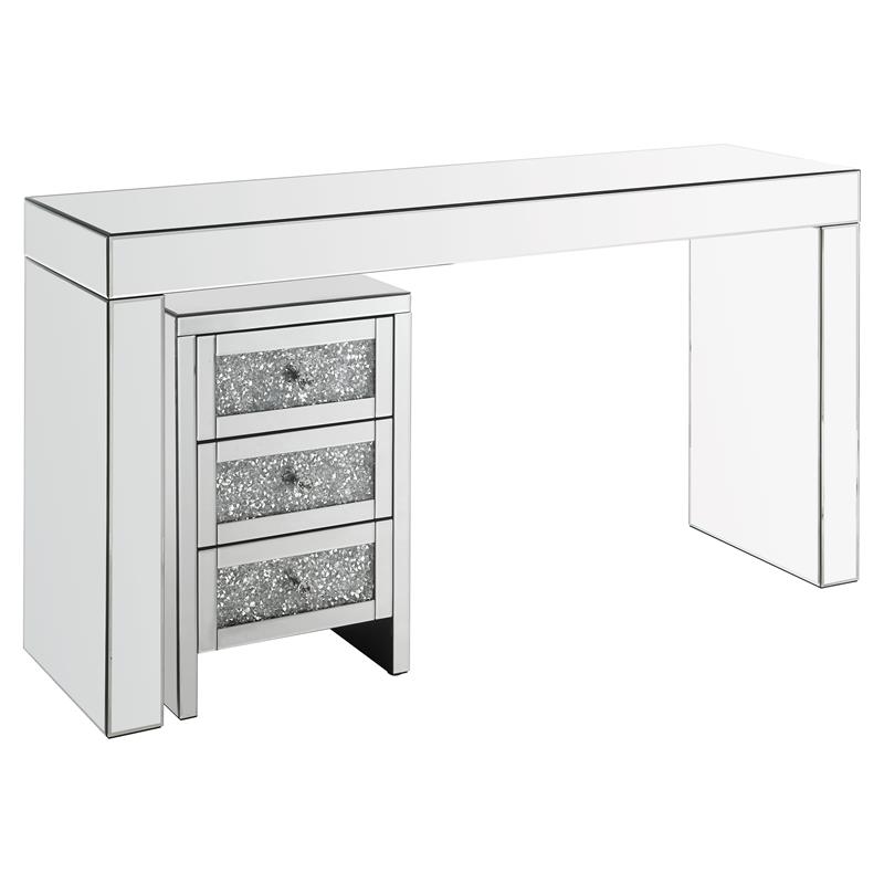ACME Dominic Glass Rectangular Writing Desk with Sled Base in Mirrored