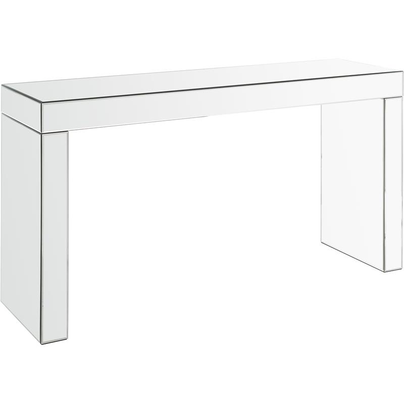 ACME Dominic Glass Rectangular Writing Desk with Sled Base in Mirrored
