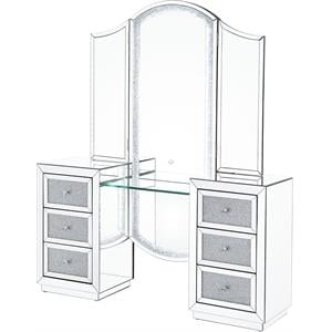 acme noralie vanity desk in led mirrored and faux diamonds