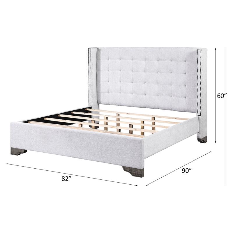 ACME Artesia Tufted Fabric Eastern King Platform Bed in Tan and Salvaged Natural