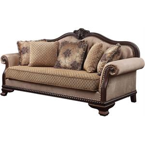 acme chateau de ville fabric sofa with 5 pillows in espresso