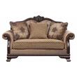 ACME Chateau De Ville Fabric Loveseat with 3 Pillows in Beige and Espresso