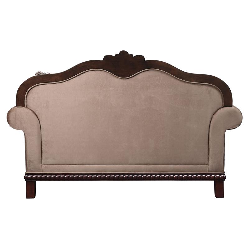 ACME Chateau De Ville Fabric Loveseat with 3 Pillows in Beige and Espresso