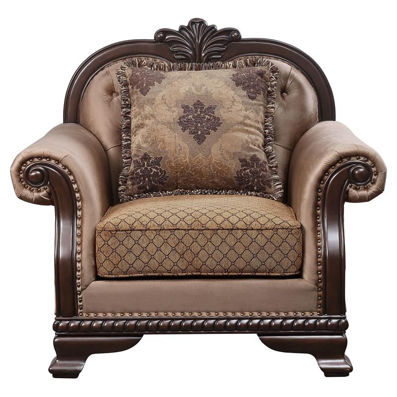 ACME Chateau De Ville Fabric Upholstery Chair with Pillow in Espresso