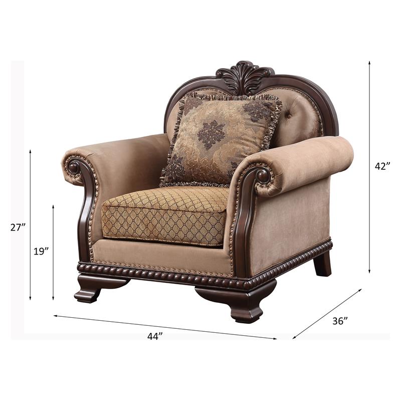 ACME Chateau De Ville Fabric Upholstery Chair with Pillow in Espresso