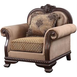 ACME Chateau De Ville Fabric Upholstery Chair with Pillow in Espresso