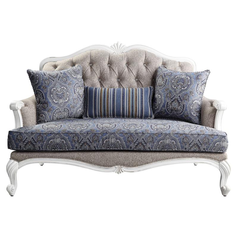 ACME Ciddrenar Button Tufted Fabric Upholstered Loveseat in White