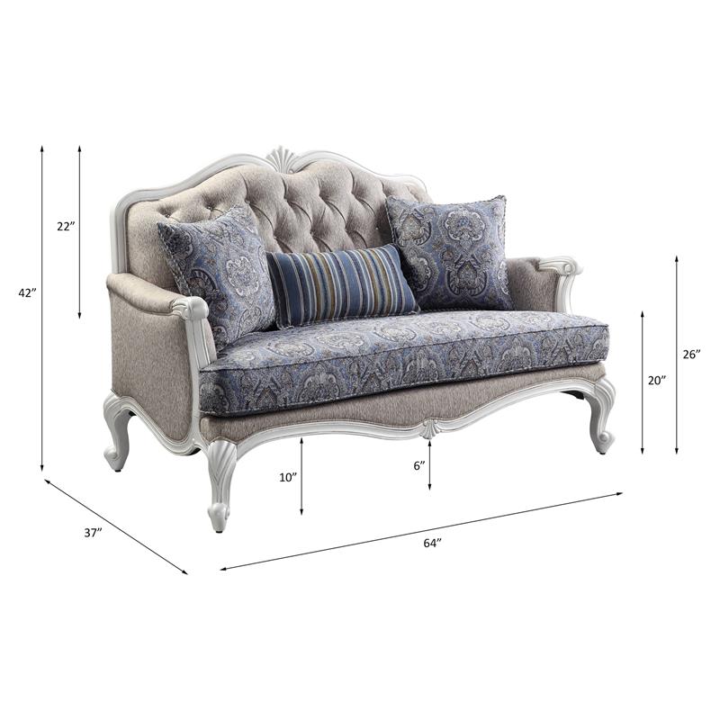 ACME Ciddrenar Button Tufted Fabric Upholstered Loveseat in White