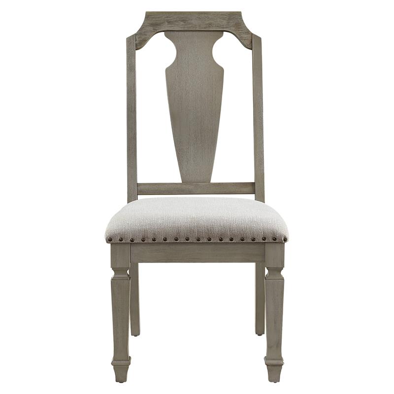 ACME Zumala Fabric Upholstery Side Chair in Beige and Weathered Oak (Set of 2)