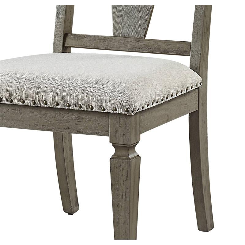 ACME Zumala Fabric Upholstery Side Chair in Beige and Weathered Oak (Set of 2)