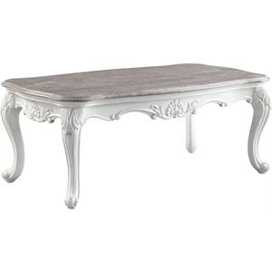 acme ciddrenar marble top coffee table with queen anne legs in white