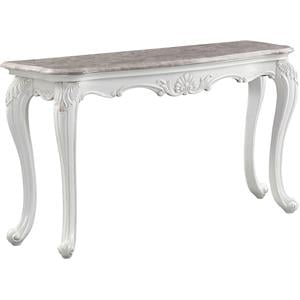acme ciddrenar marble top sofa table with queen anne legs in white