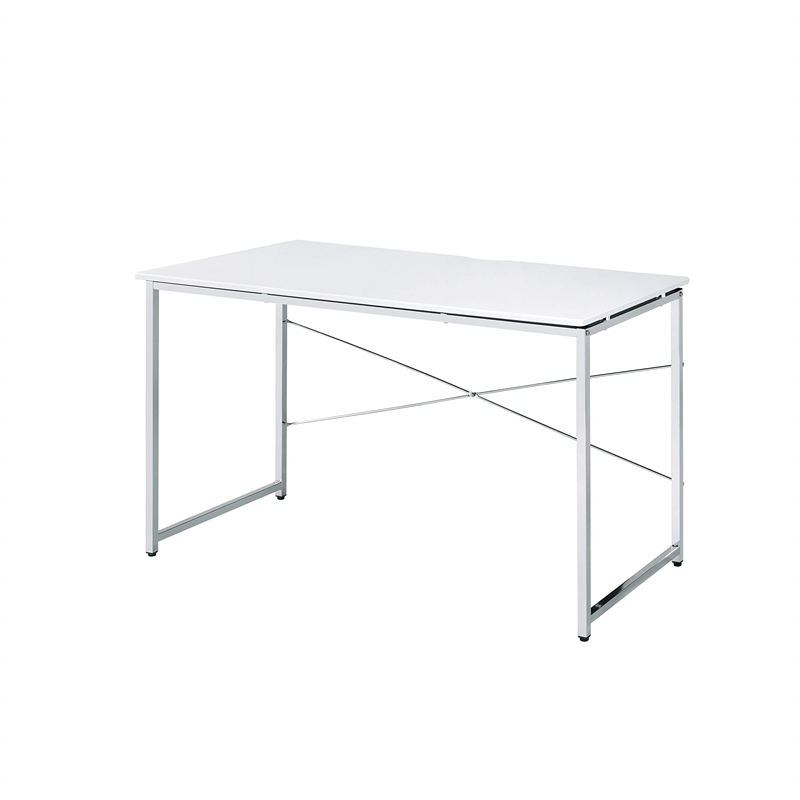 ACME Tennos Rectangular Metal Frame Writing Desk in White and Chrome
