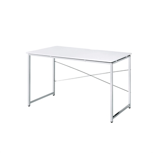 ACME Tennos Rectangular Metal Frame Writing Desk in White and Chrome