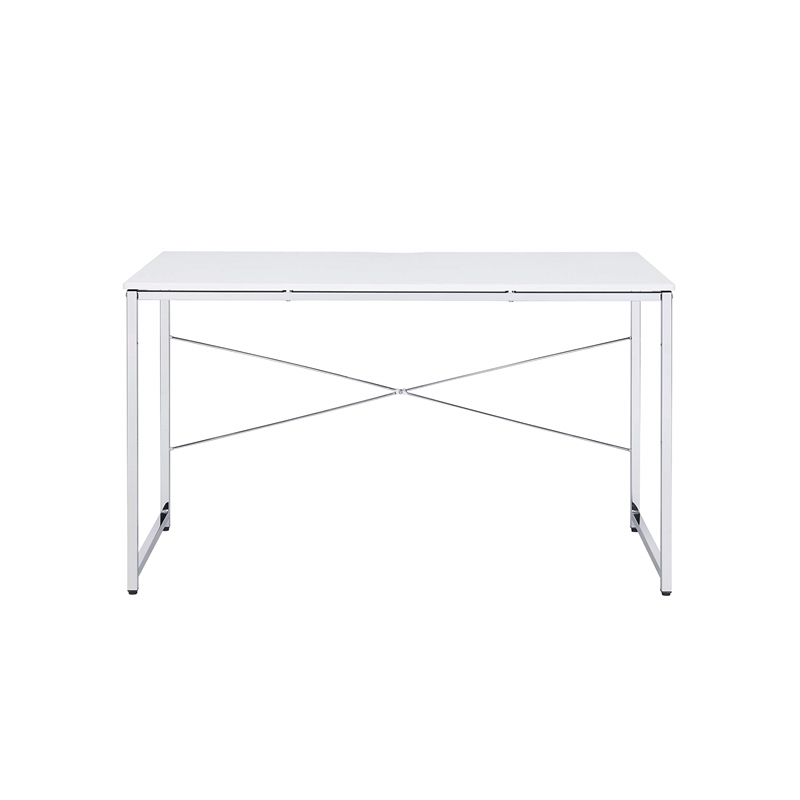 ACME Tennos Rectangular Metal Frame Writing Desk in White and Chrome