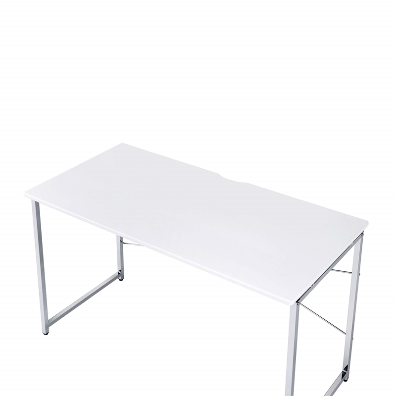 ACME Tennos Rectangular Metal Frame Writing Desk in White and Chrome