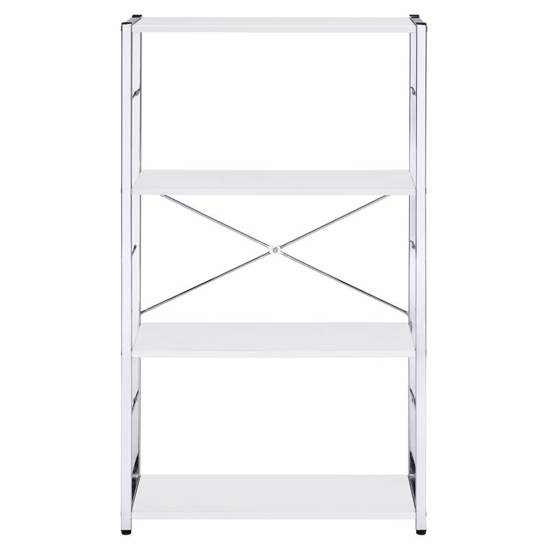 ACME Tennos 4 Wooden Shelves Bookshelf with Metal Frame in White and Chrome