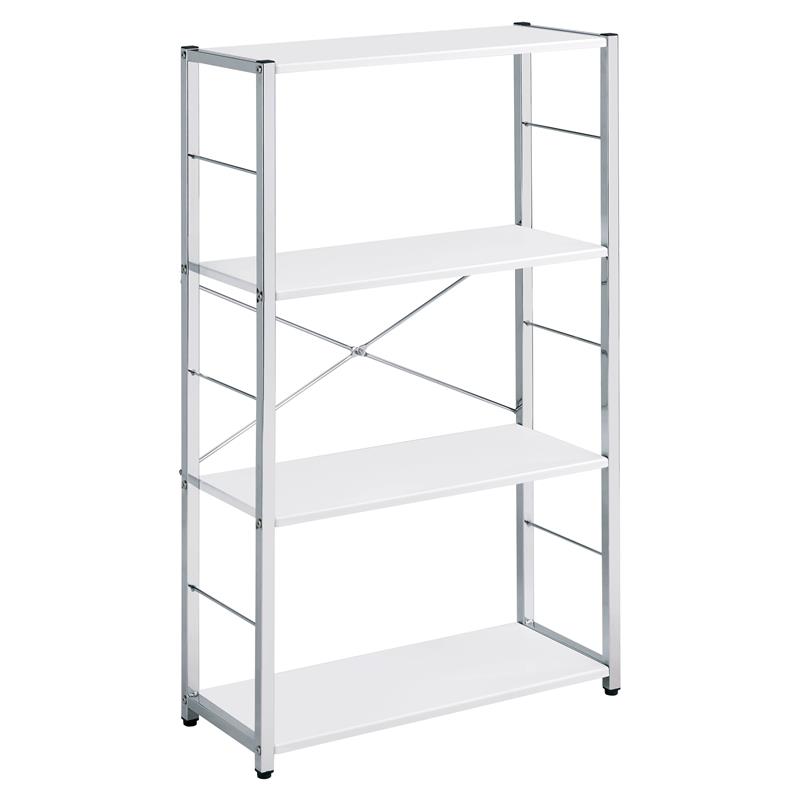 ACME Tennos 4 Wooden Shelves Bookshelf with Metal Frame in White and Chrome