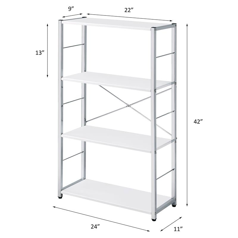 ACME Tennos 4 Wooden Shelves Bookshelf with Metal Frame in White and Chrome