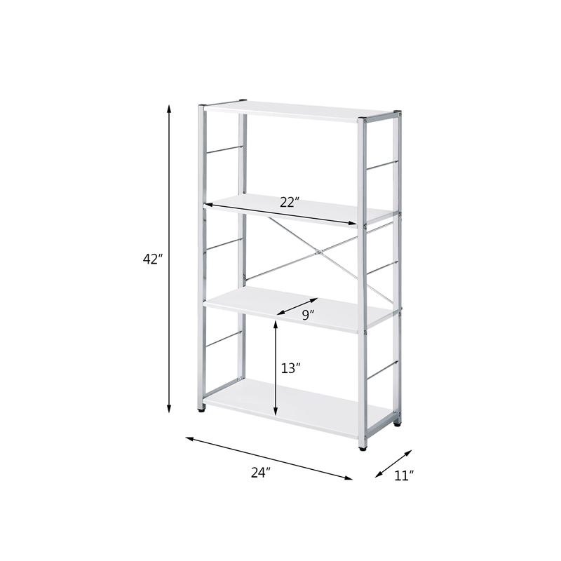 ACME Tennos 4 Wooden Shelves Bookshelf with Metal Frame in White and Chrome