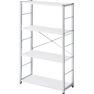 ACME Tennos 4 Wooden Shelves Bookshelf with Metal Frame in White and Chrome