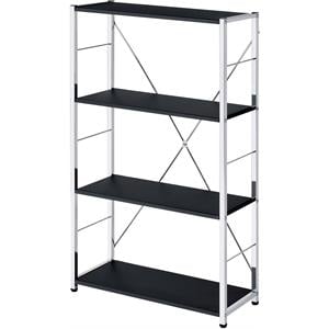 acme tennos 4 wooden shelves bookshelf with metal frame in black and chrome