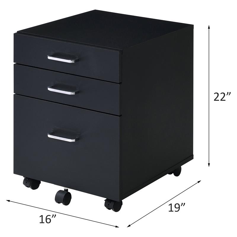 ACME Tennos Wooden 3-Drawer Cabinet with Casters in Black and Chrome