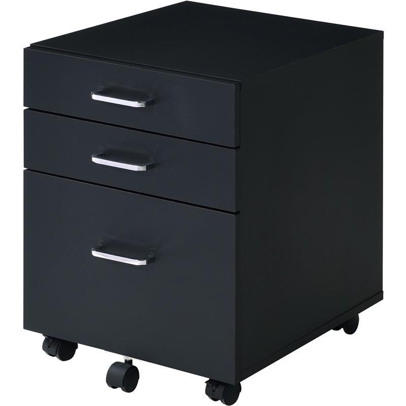 ACME Tennos Wooden 3-Drawer Cabinet with Casters in Black and Chrome