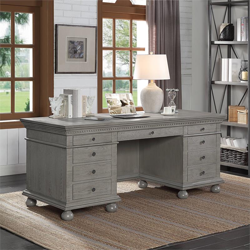 gray writing desk with drawers