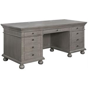 acme gustave wooden executive writing desk with 9 drawers in gray oak