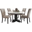 ACME Nolan Round Marble Top Dining Table in White and Salvage Dark Oak