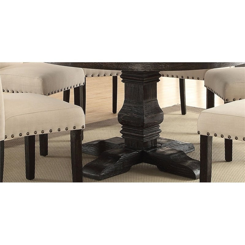 ACME Nolan Round Marble Top Dining Table in White and Salvage Dark Oak