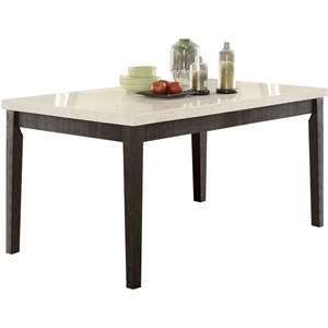 acme nolan dining table in white marble and salvage dark oak