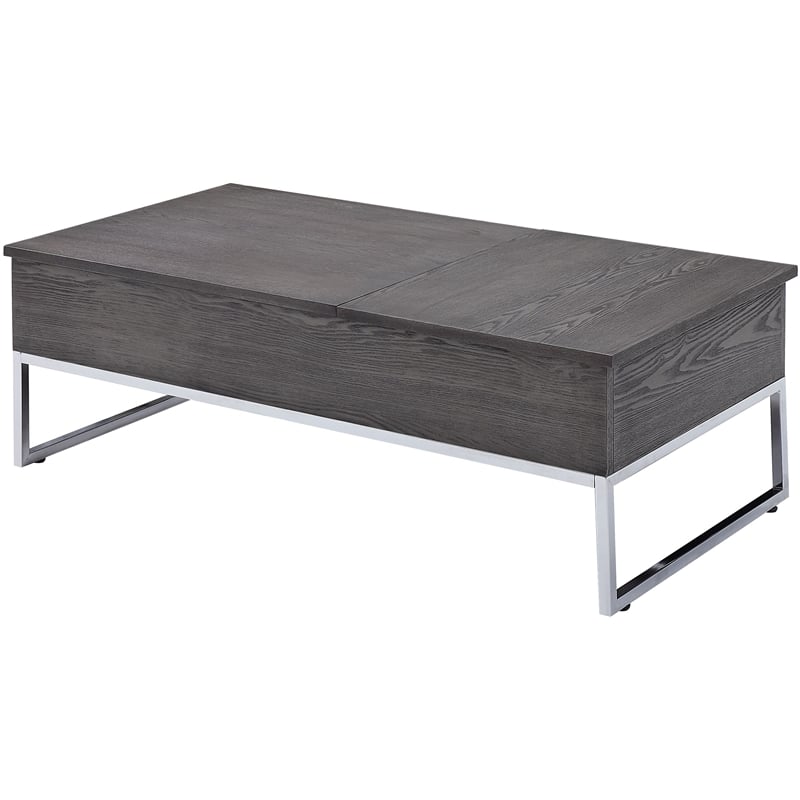 ACME Iban Coffee Table with Lift Top in Gray Oak and Chrome