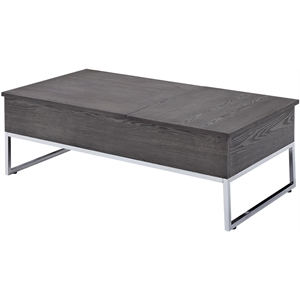 acme iban coffee table with lift top in gray oak and chrome