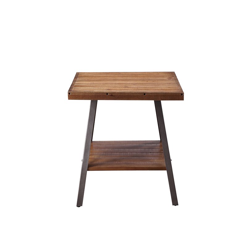 ACME Ikram 2 Pieces Wooden End Table with Shelf in Weathered Oak and Sandy Black