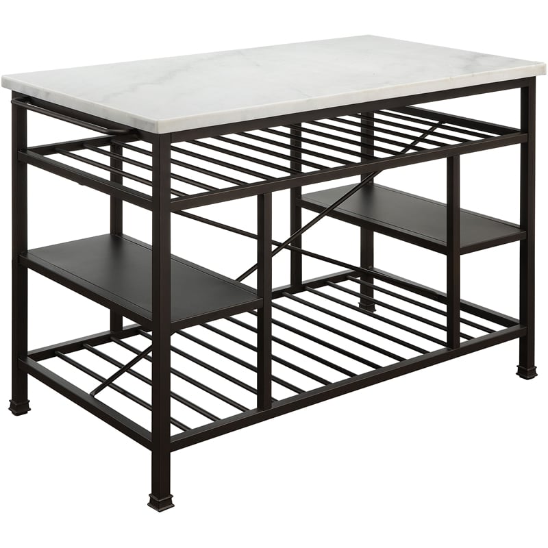 ACME Lanzo Kitchen Island in Marble and Gunmetal